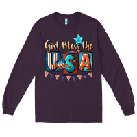 Plum God bless the USA 4th of july Long Sleeve Tee - CowGirlArtShop