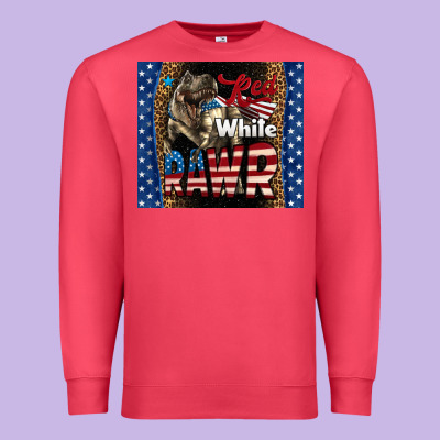 Red White Rawr Dinosaur T-rex Premium Sweatshirt Designed By Lillyallendesigns