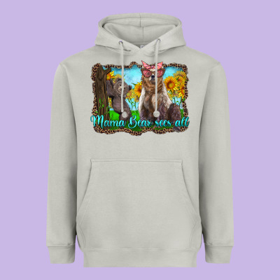 Mama Bear Sees All With Sunflowers Heavyweight Hoodie Designed By Artiststas