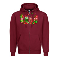 Burgundy watermelon coffee cups Zipper Hoodie - AdoDesignShop