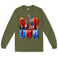 Army Green God bless the USA  4th of july Long Sleeve Tee - CowGirlArtShop