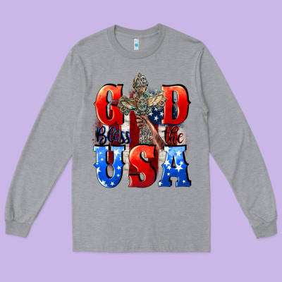 God Bless The Usa  4th Of July Long Sleeve Tee Designed By Cowgirlartshop