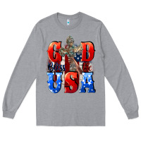 Heather Grey God bless the USA  4th of july Long Sleeve Tee - CowGirlArtShop