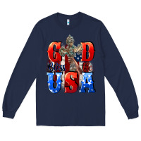Navy God bless the USA  4th of july Long Sleeve Tee - CowGirlArtShop