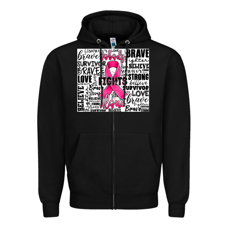 Breast Cancer Nobody Fights Alone Zipper Hoodie by JahusDesignShop | Teevron