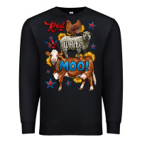 Black red white moo farm animals 4th of july Premium Sweatshirt - LillyAllenDesigns