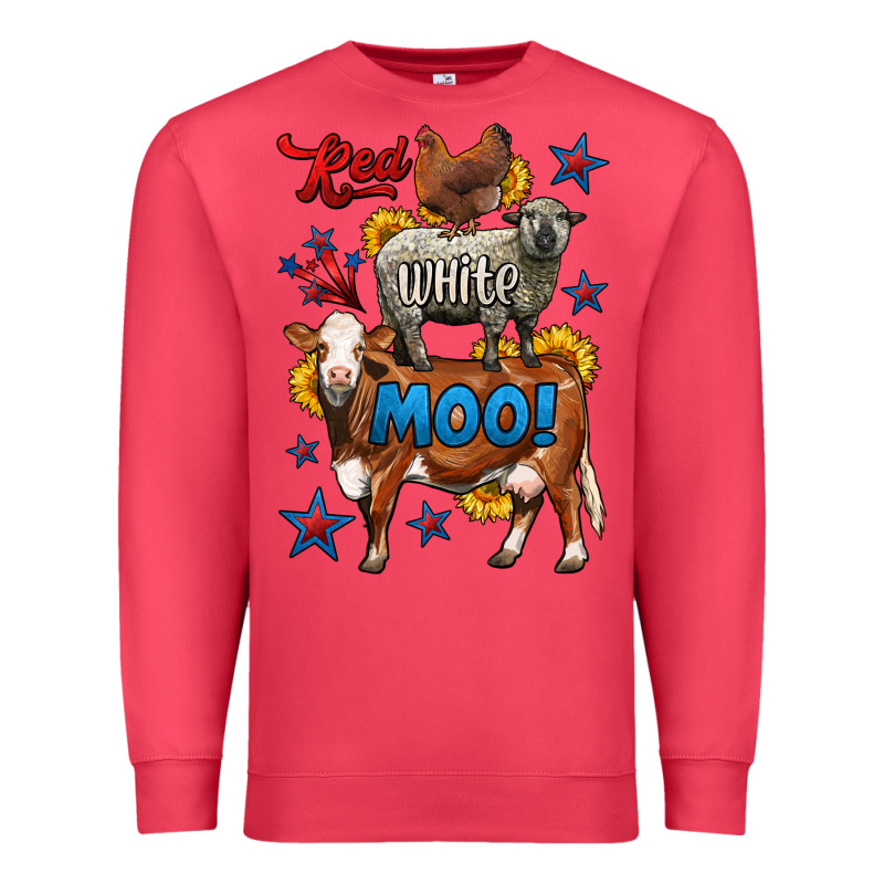 Red White Moo Farm Animals 4th Of July Premium Sweatshirt by LillyAllenDesigns | Teevron