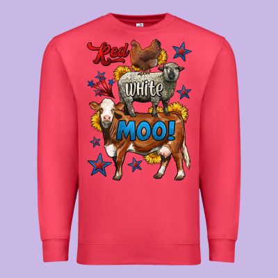 Red White Moo Farm Animals 4th Of July Premium Sweatshirt Designed By Lillyallendesigns