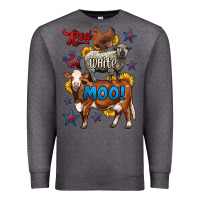 Charcoal Heather red white moo farm animals 4th of july Premium Sweatshirt - LillyAllenDesigns