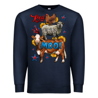 Navy red white moo farm animals 4th of july Premium Sweatshirt - LillyAllenDesigns