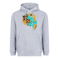 Heather Grey glitter leopard turquoise patch Heavyweight Hoodie - AdoDesignShop