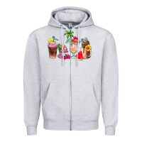 Heather Grey summer coffee cups Zipper Hoodie - AdoDesignShop