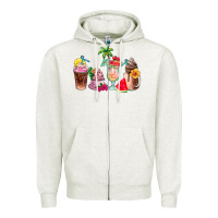 Oatmeal Heather summer coffee cups Zipper Hoodie - AdoDesignShop