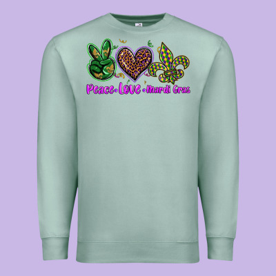 Peace Love Mardi Gras Premium Sweatshirt Designed By Barkaloodesign