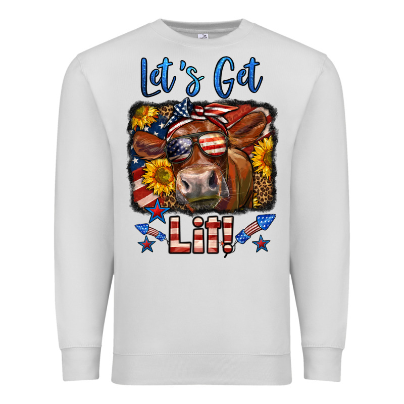 Let's Get Lit 4th Of July Cow Premium Sweatshirt by LillyAllenDesigns | Teevron