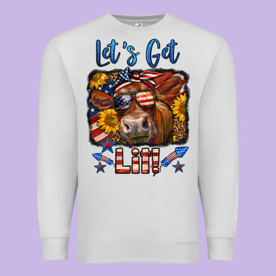 Let's Get Lit 4th Of July Cow Premium Sweatshirt Designed By Lillyallendesigns