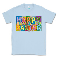 Dusty Blue happy easter with eggs Classic Tee - Neo Western