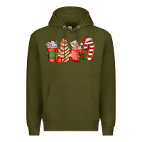 Army Green christmas tree cake and coffee cups ado Premium Hoodie - AdoDesignShop