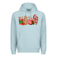 Blue Mist christmas tree cake and coffee cups ado Premium Hoodie - AdoDesignShop