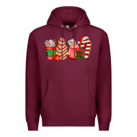 Burgundy christmas tree cake and coffee cups ado Premium Hoodie - AdoDesignShop