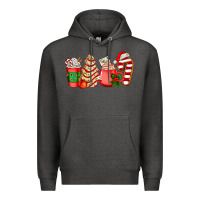 Charcoal Heather christmas tree cake and coffee cups ado Premium Hoodie - AdoDesignShop