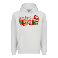 Dove Grey christmas tree cake and coffee cups ado Premium Hoodie - AdoDesignShop