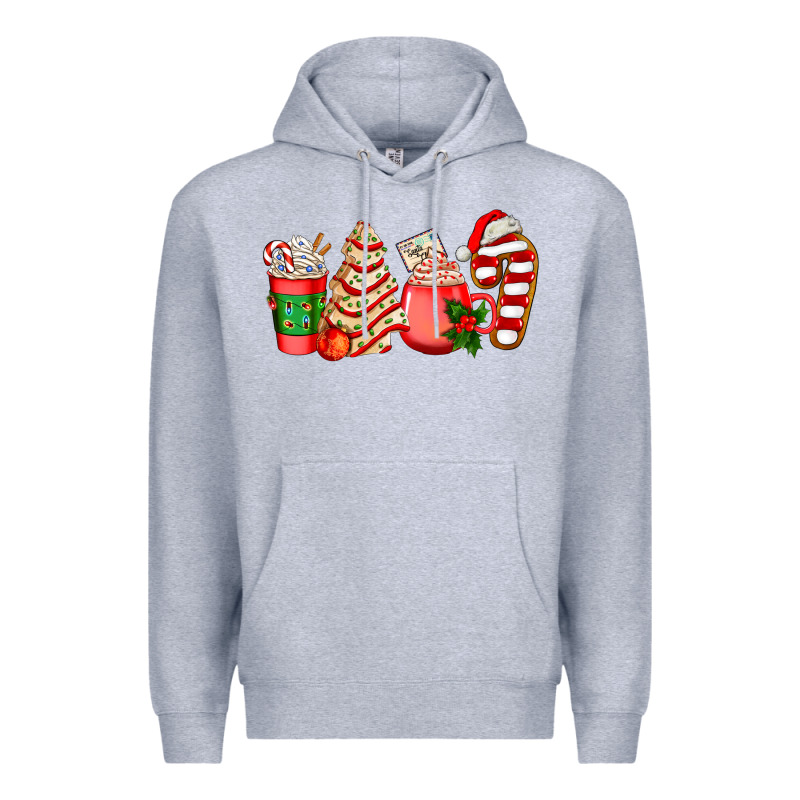 Christmas Tree Cake And Coffee Cups Ado Premium Hoodie by AdoDesignShop | Teevron