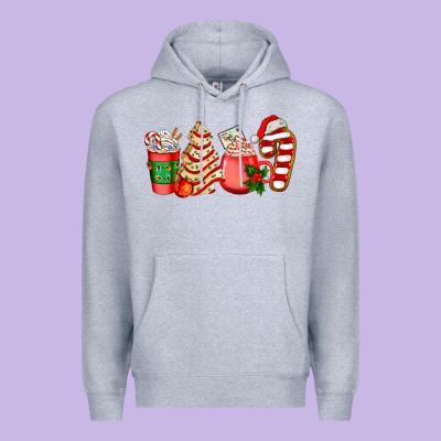 Christmas Tree Cake And Coffee Cups Ado Premium Hoodie Designed By Adodesignshop