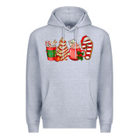 Heather Grey christmas tree cake and coffee cups ado Premium Hoodie - AdoDesignShop