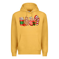 Mustard christmas tree cake and coffee cups ado Premium Hoodie - AdoDesignShop