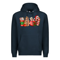 Navy christmas tree cake and coffee cups ado Premium Hoodie - AdoDesignShop
