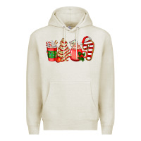 Oatmeal Heather christmas tree cake and coffee cups ado Premium Hoodie - AdoDesignShop