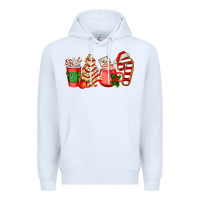 White christmas tree cake and coffee cups ado Premium Hoodie - AdoDesignShop