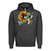 Charcoal Heather cross with sunflower Zipper Hoodie - JahusDesignShop