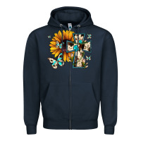 Navy cross with sunflower Zipper Hoodie - JahusDesignShop