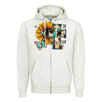 Oatmeal Heather cross with sunflower Zipper Hoodie - JahusDesignShop