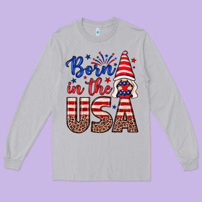 Born In The Usa Gnome Long Sleeve Tee Designed By Neo Western