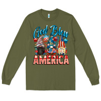 Army Green God blessed America gnomes 4th of July Long Sleeve Tee - CowGirlArtShop