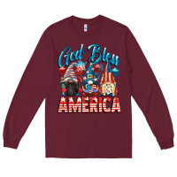 Burgundy God blessed America gnomes 4th of July Long Sleeve Tee - CowGirlArtShop