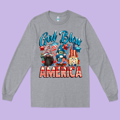 God Blessed America Gnomes 4th Of July Long Sleeve Tee Designed By Cowgirlartshop