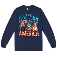 Navy God blessed America gnomes 4th of July Long Sleeve Tee - CowGirlArtShop