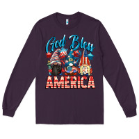 Plum God blessed America gnomes 4th of July Long Sleeve Tee - CowGirlArtShop