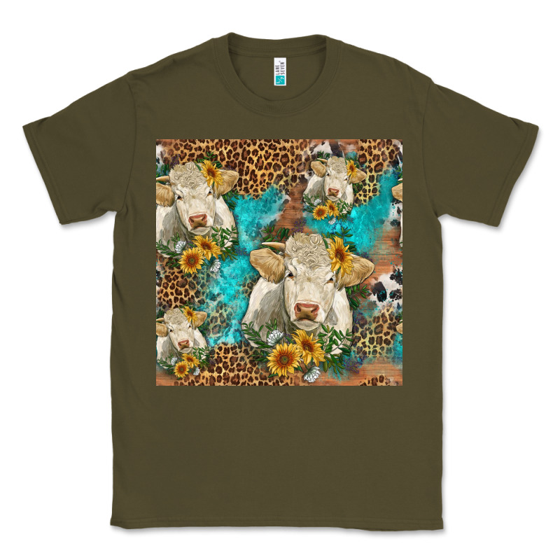 Sunflowers Charolais Cow Seamless Pattern Classic Tee by HRA Design Shop | Teevron