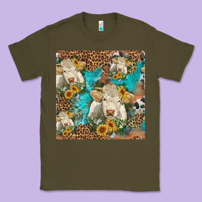 Sunflowers Charolais Cow Seamless Pattern Classic Tee Designed By Hra Design Shop