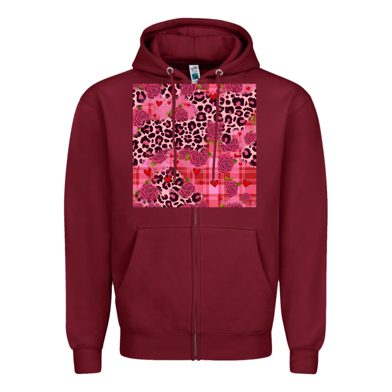 Valentines Day Roses Leopard Seamless Pattern Zipper Hoodie by JahusDesignShop | Teevron