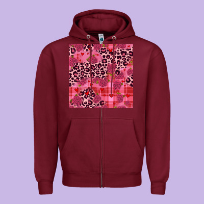 Valentines Day Roses Leopard Seamless Pattern Zipper Hoodie Designed By Jahusdesignshop