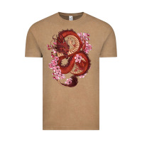 Vintage Coffee red dragon and sakura cherry blossoms Vintage Tee - RanaPortraitStore