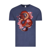 Vintage Denim red dragon and sakura cherry blossoms Vintage Tee - RanaPortraitStore