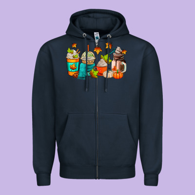 Fall Coffee Cups Zipper Hoodie Designed By Adodesignshop
