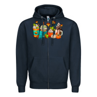 Navy fall coffee cups Zipper Hoodie - AdoDesignShop